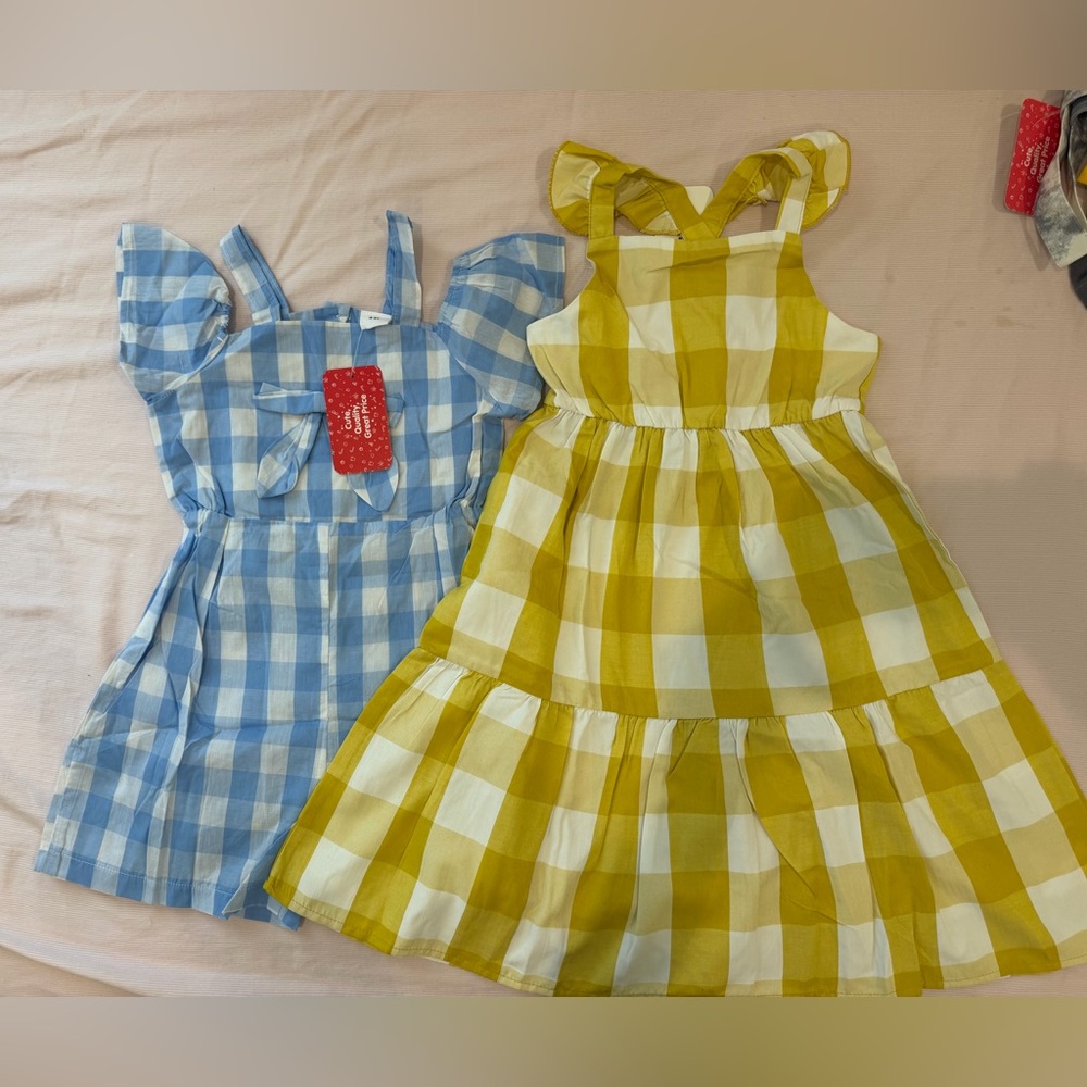Kids Gingham Checkered Dresses and Jumpsuits - Blue and Yellow
